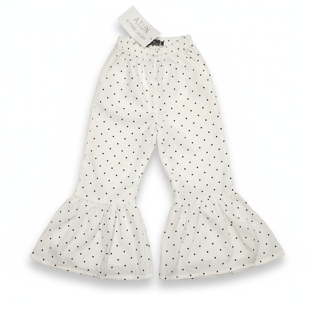 A.T.U.N. White Polka Dot Ruffle Hem Girls Pants